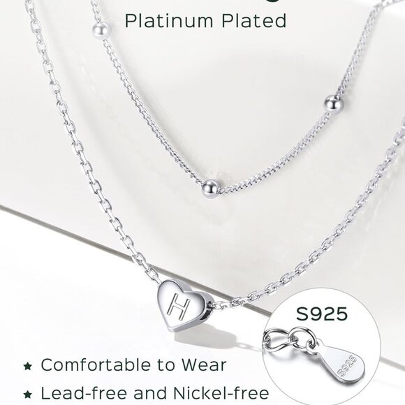 Double-Layered Sterling Silver Heart Necklace with Engraved Initials for Women - Picture 4 of 5